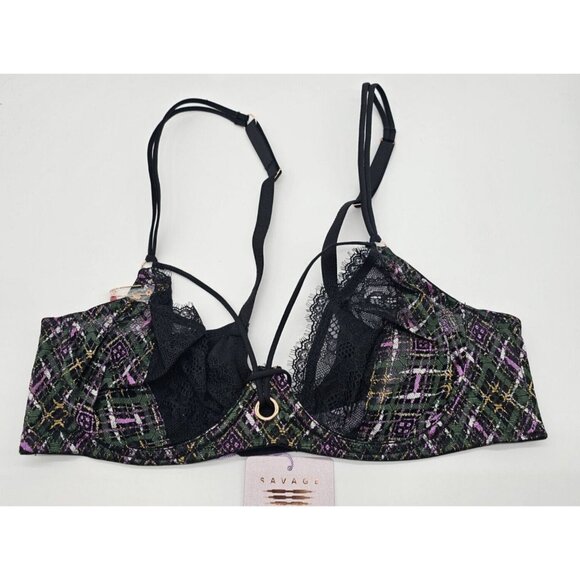 Savage Fenty Bra Women's Size 34B Black Underwire Sheer Lace Little Tart Unlined - Picture 1 of 11